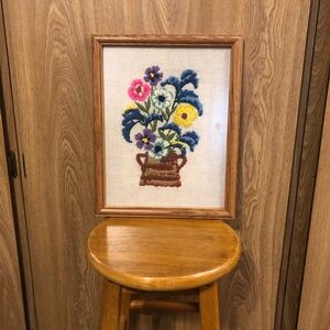 Vintage Floral Embroidery Art - Yellow, Pink, Blue